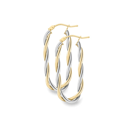 9ct 2-Colour Gold  Long Oval Twisted Paperclip Drop Earrings 30mm - EANR02093