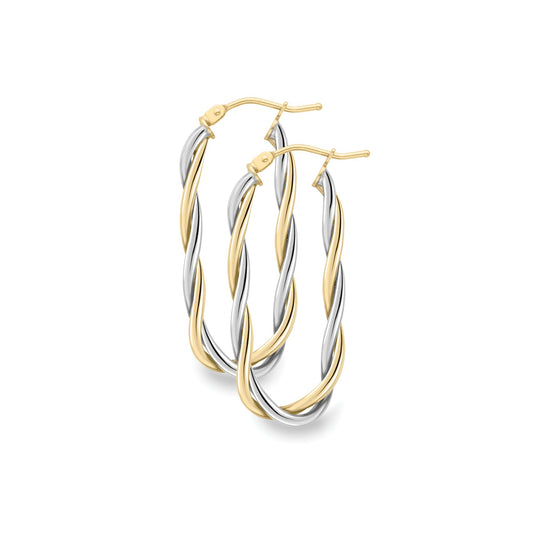 9ct 2-Colour Gold  Long Oval Twisted Paperclip Drop Earrings 30mm - EANR02093