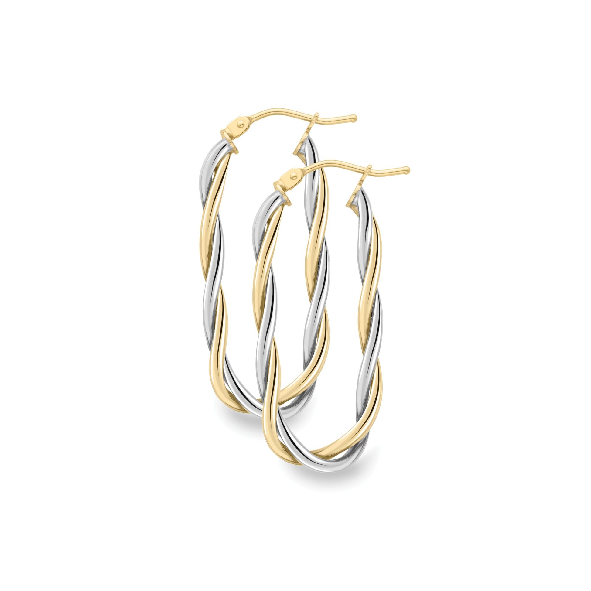 9ct 2-Colour Gold  Long Oval Twisted Paperclip Drop Earrings 30mm - EANR02093