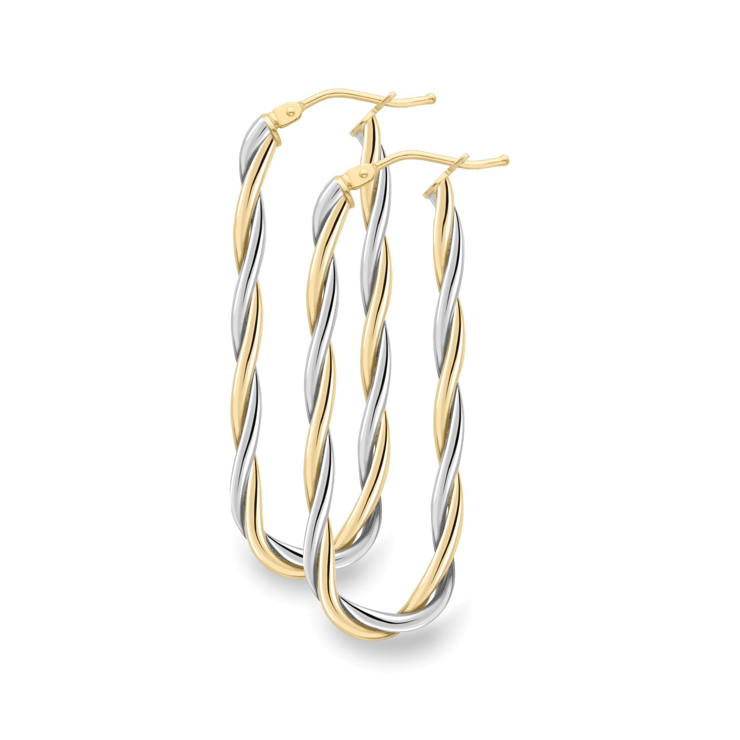9ct 2-Colour Gold  Long Oval Twisted Paperclip Drop Earrings 40mm - EANR02094