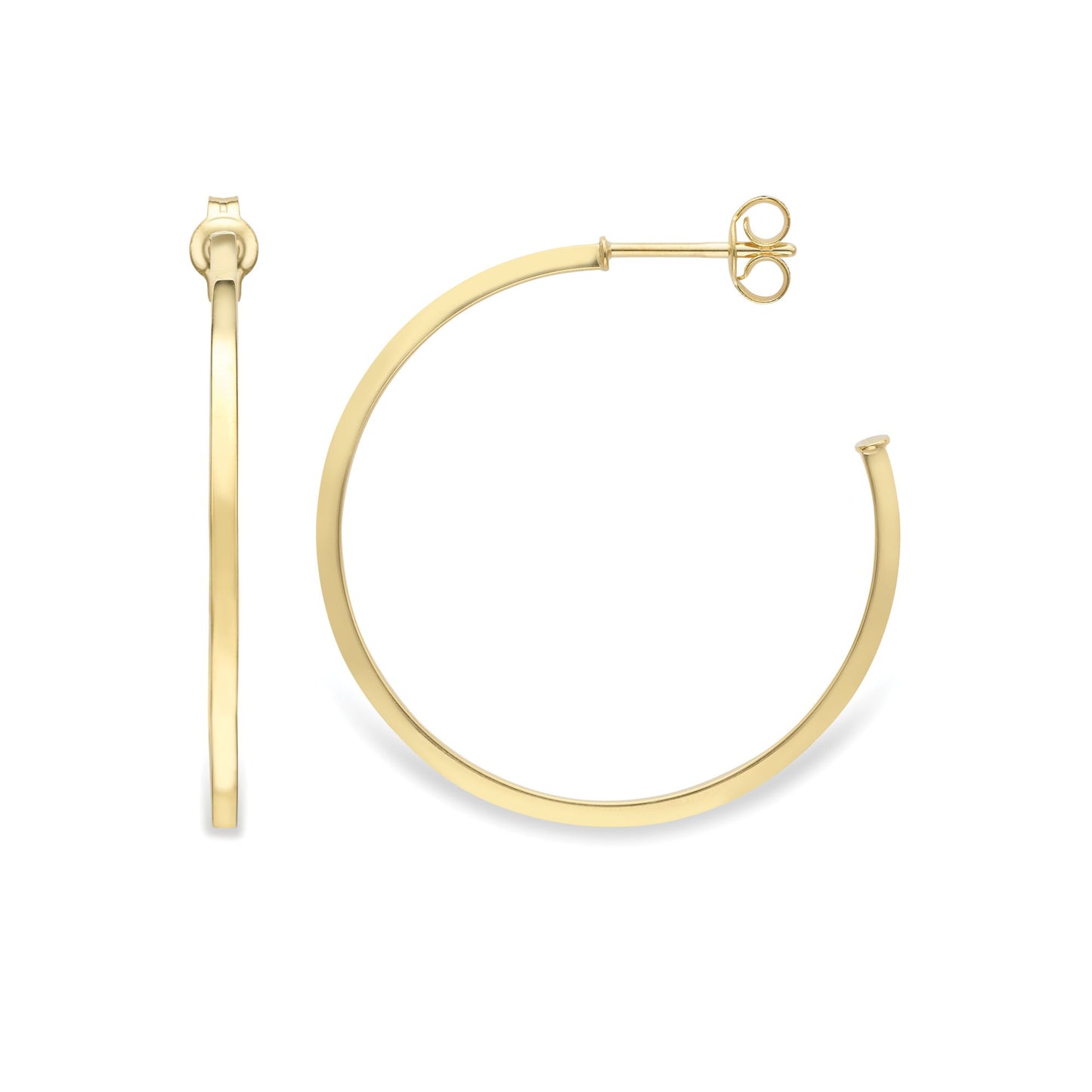 Ladies 9ct Yellow Gold  Square Tube 3/4 Hoop Drop Earrings 30mm - EANR02111