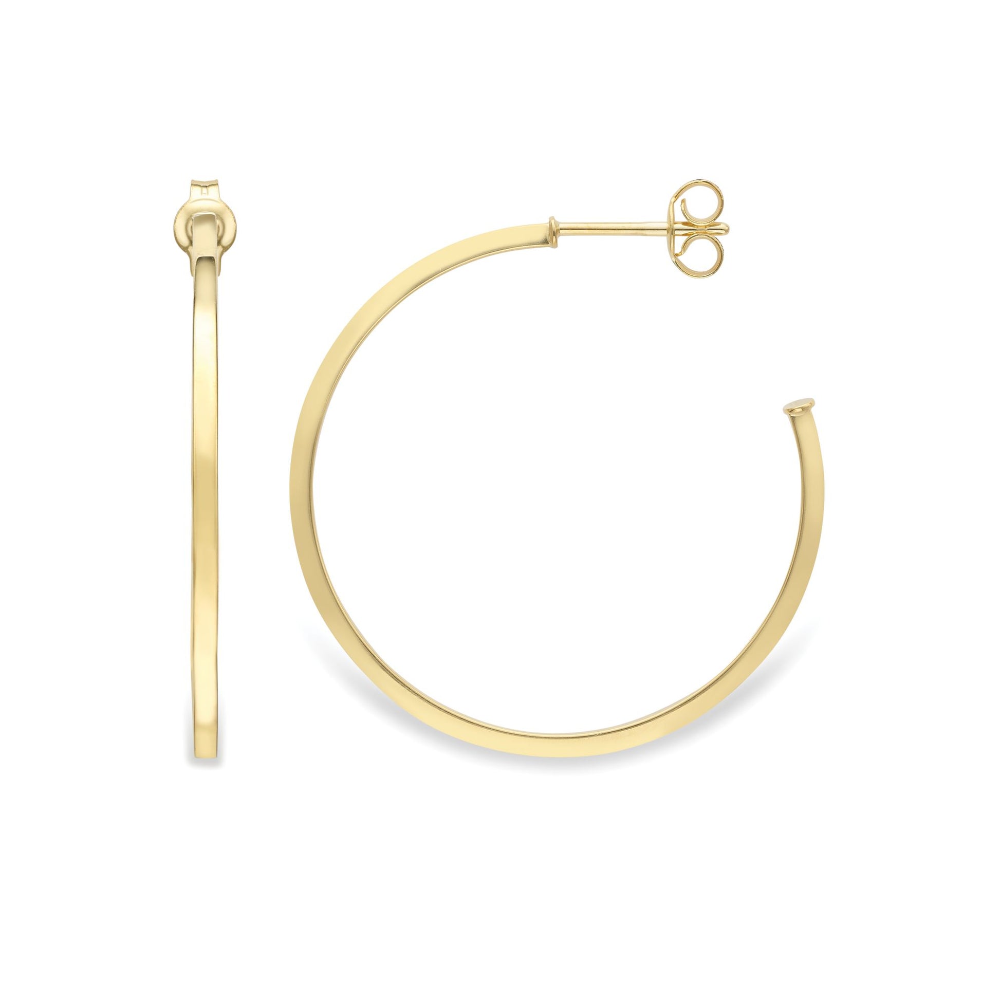 Ladies 9ct Yellow Gold  Square Tube 3/4 Hoop Drop Earrings 30mm - EANR02111