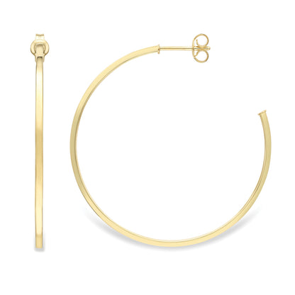 Ladies 9ct Yellow Gold  Square Tube 3/4 Hoop Drop Earrings 40mm - EANR02113