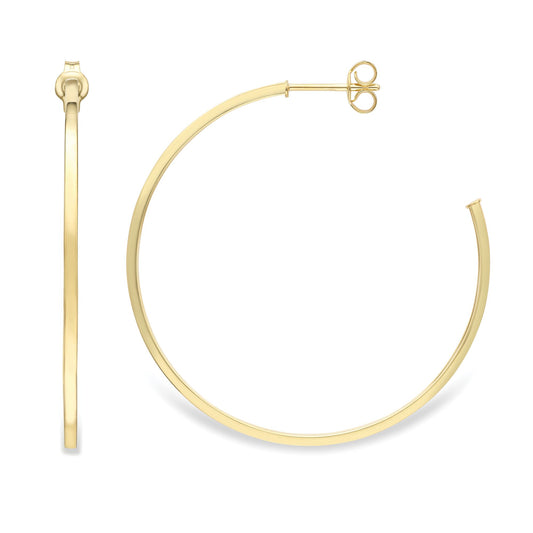 Ladies 9ct Yellow Gold  Square Tube 3/4 Hoop Drop Earrings 40mm - EANR02113