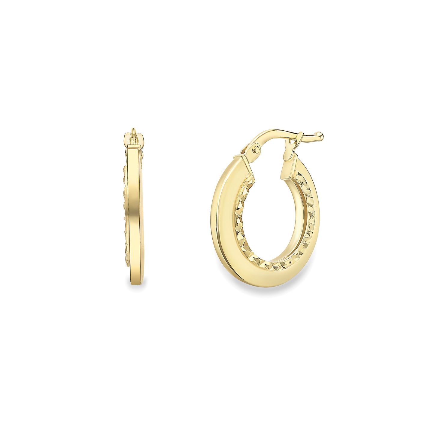 9ct Gold  Polished Square Hoop Earrings with Diamond Cut - EANR02169