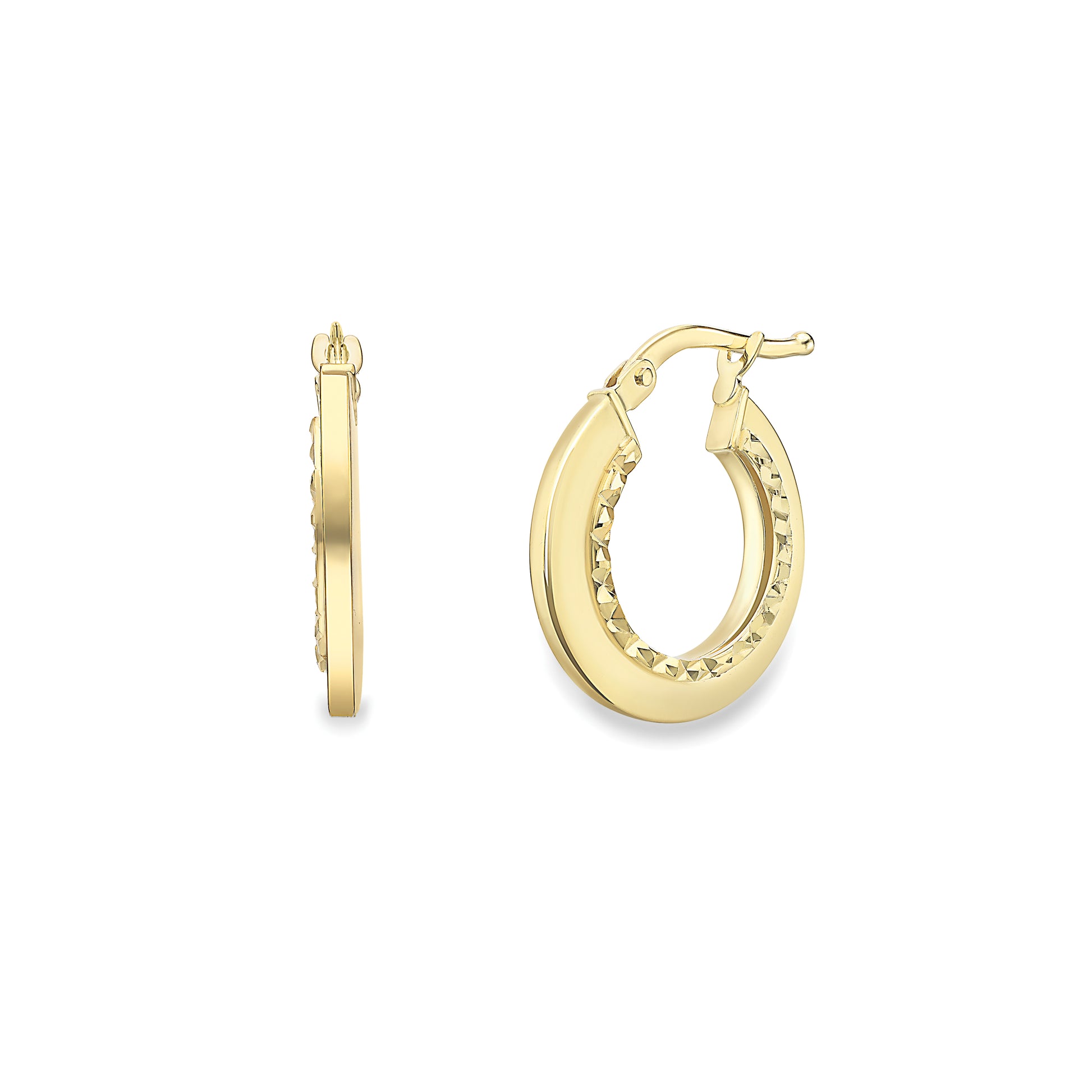 9ct Gold  Polished Square Hoop Earrings with Diamond Cut - EANR02169