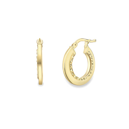 9ct Gold  Polished Square Hoop Earrings with Diamond Cut - EANR02169