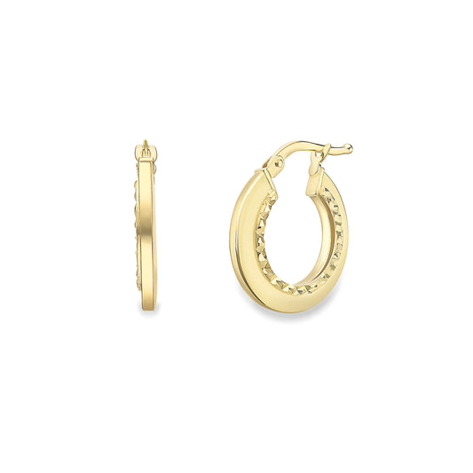 9ct Gold  Polished Square Hoop Earrings with Diamond Cut - EANR02169