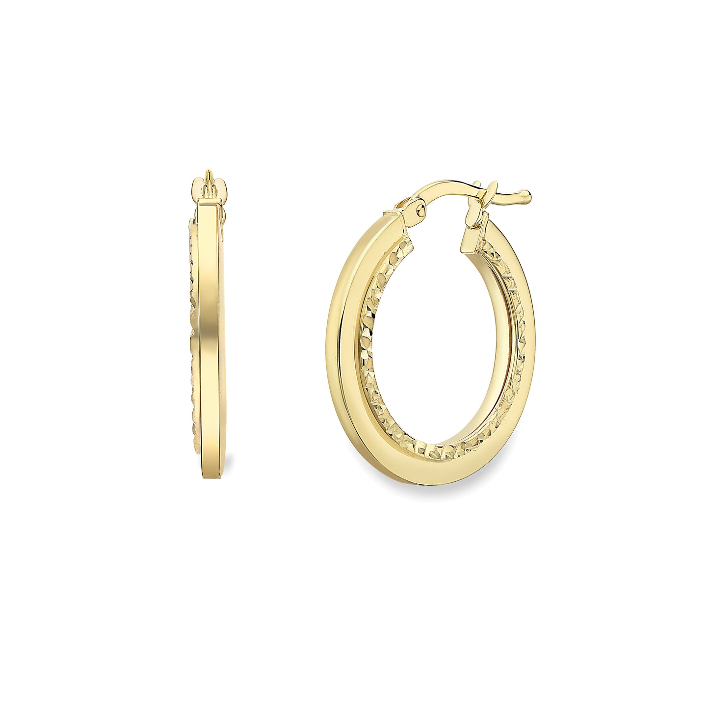 9ct Gold  Polished Square Hoop Earrings with Diamond Cut - EANR02170