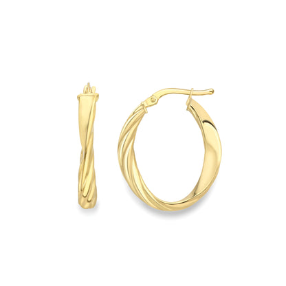 9ct Gold  Polished and Twisted Oval Hoop Earrings - EANR02182