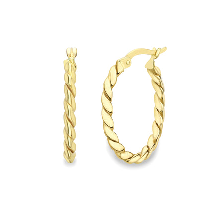 9ct Gold  Knife Edge Oval Twisted Hoops - EANR02185