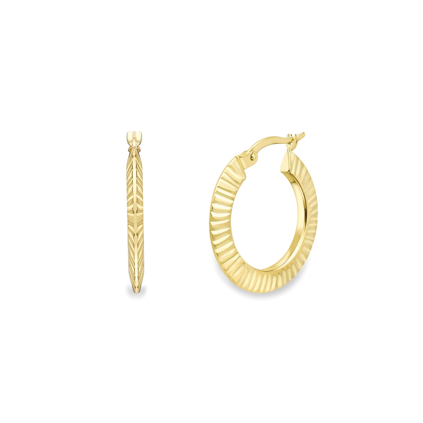 9ct Gold  Diamond Cut Knife Edge Hoop Earrings - EANR02186