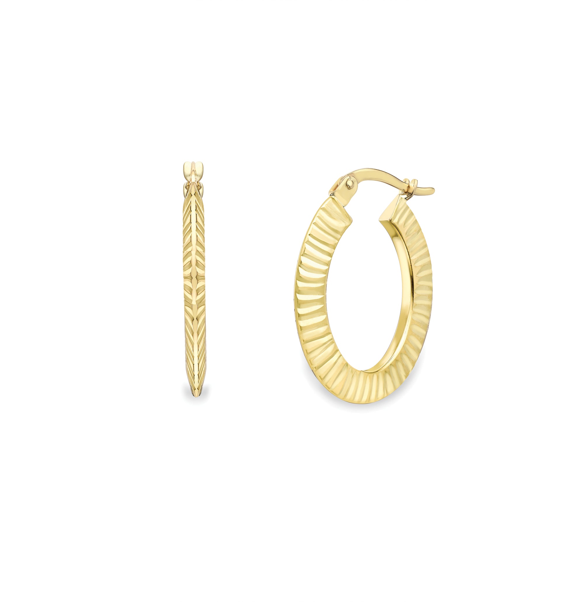 9ct Gold  Diamond Cut Knife Edge Oval Hoop Earrings - EANR02187