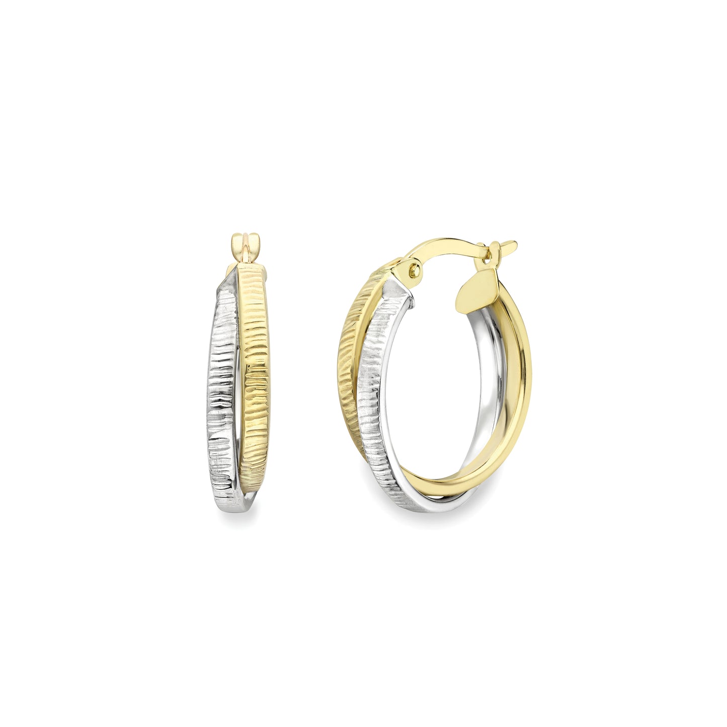 9ct Gold  Two-Tone Textured Hoop Earrings - EANR02188