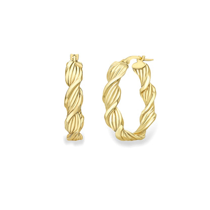9ct Gold  Oval Twisted Hoop Earrings - EANR02235