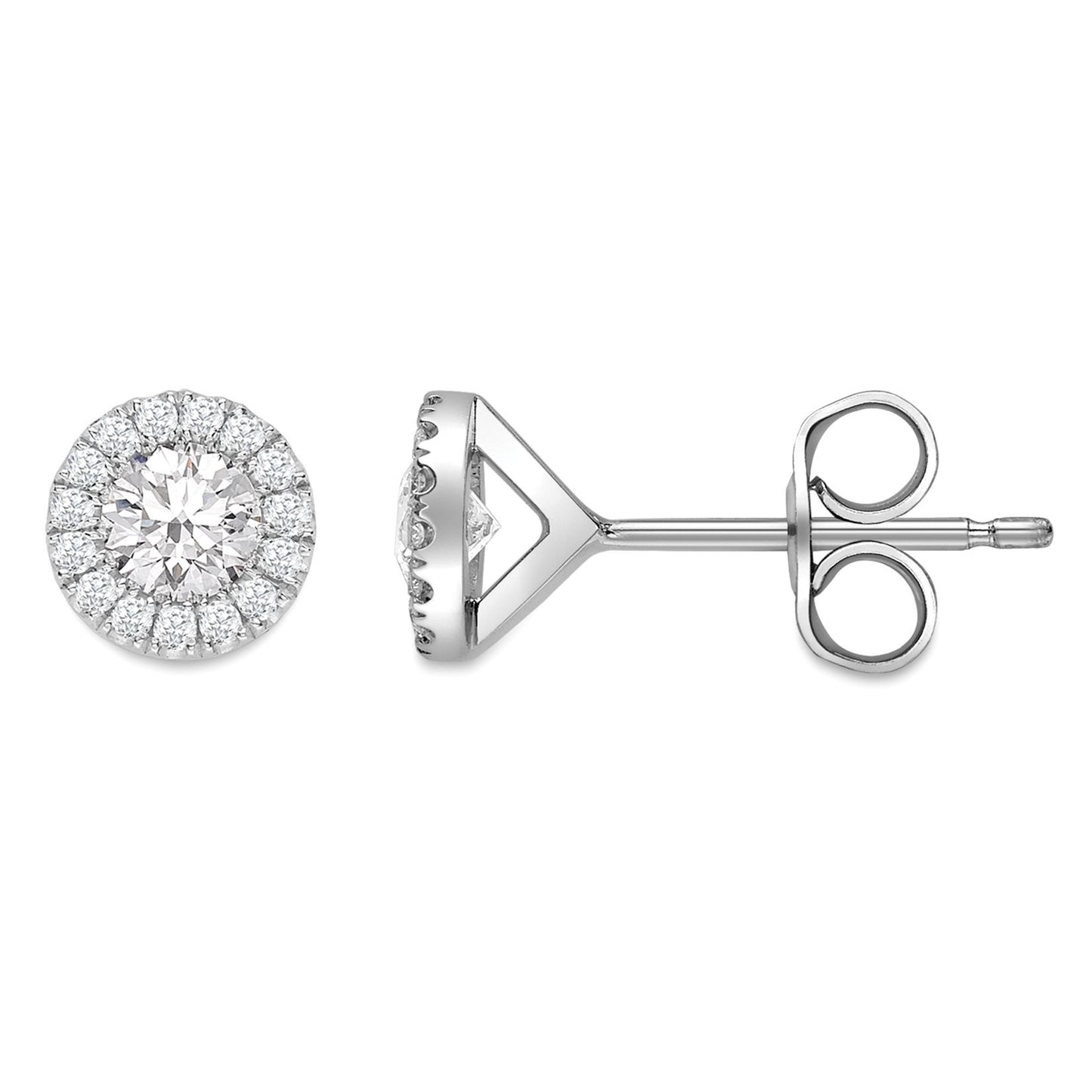 18ct White Gold  Diamond Solitaire Halo Stud Earrings 38pts - EGNR02086