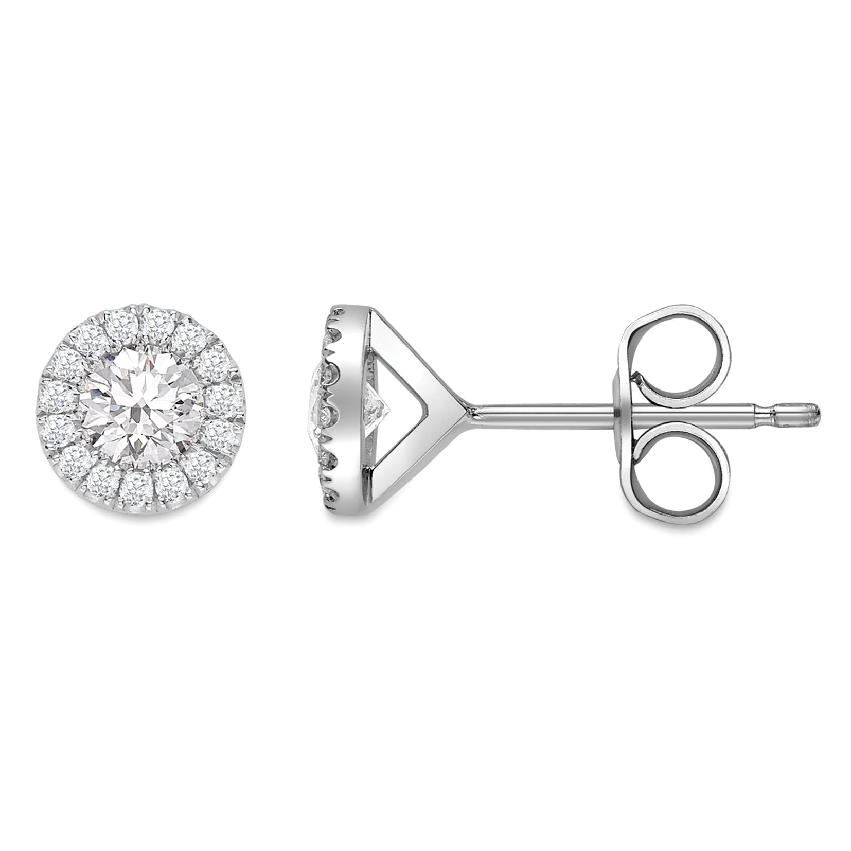 18ct White Gold  Diamond Solitaire Halo Stud Earrings 38pts - EGNR02086