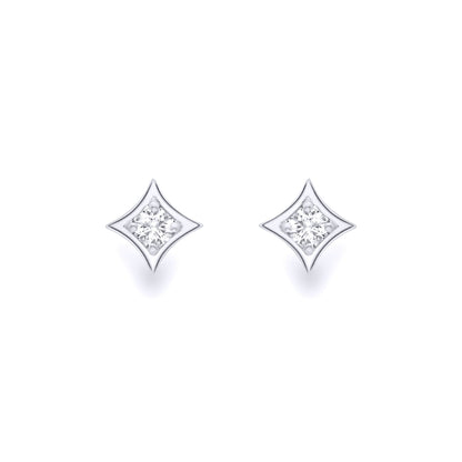 18ct White Gold  Diamond Morning Star Solitaire Stud Earrings 4mm - EGNR02263