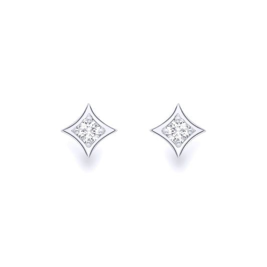 18ct White Gold  Diamond Morning Star Solitaire Stud Earrings 4mm - EGNR02263