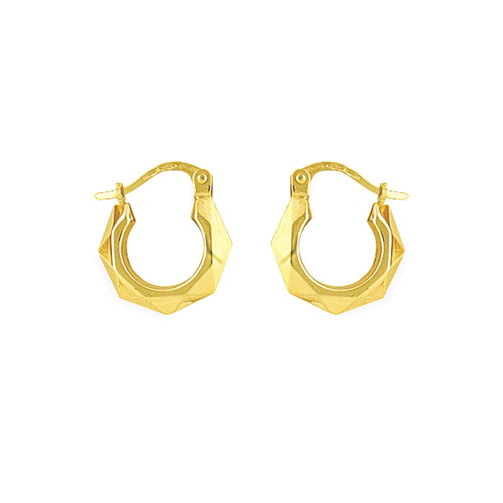 Ladies 9ct Gold  Faceted Octagon Creole Earrings - 13mm - ENR02001