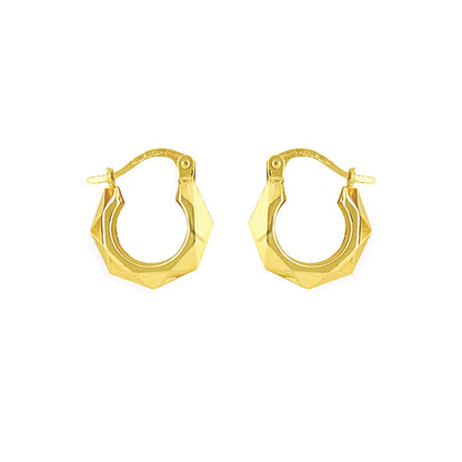 Ladies 9ct Gold  Faceted Octagon Creole Earrings - 13mm - ENR02001