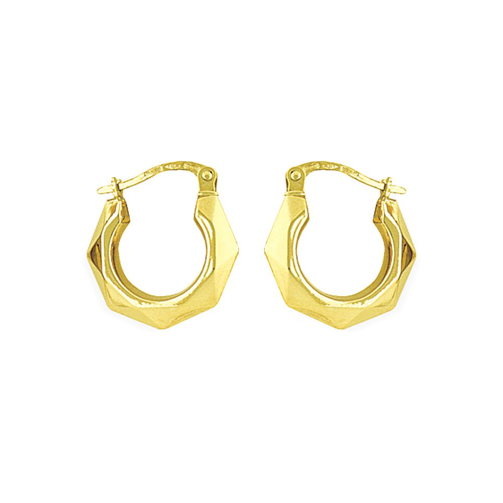 Ladies 9ct Gold  Faceted Octagon Creole Earrings - 16mm - ENR02002