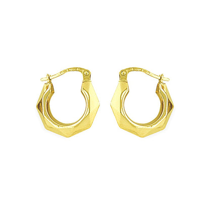 Ladies 9ct Gold  Faceted Octagon Creole Earrings - 16mm - ENR02002