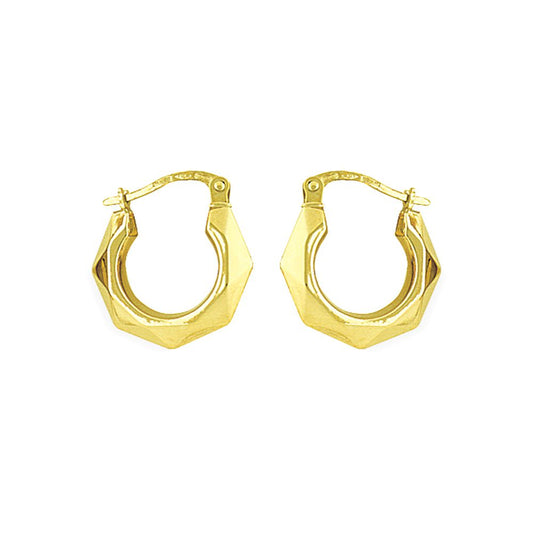 Ladies 9ct Gold  Faceted Octagon Creole Earrings - 16mm - ENR02002
