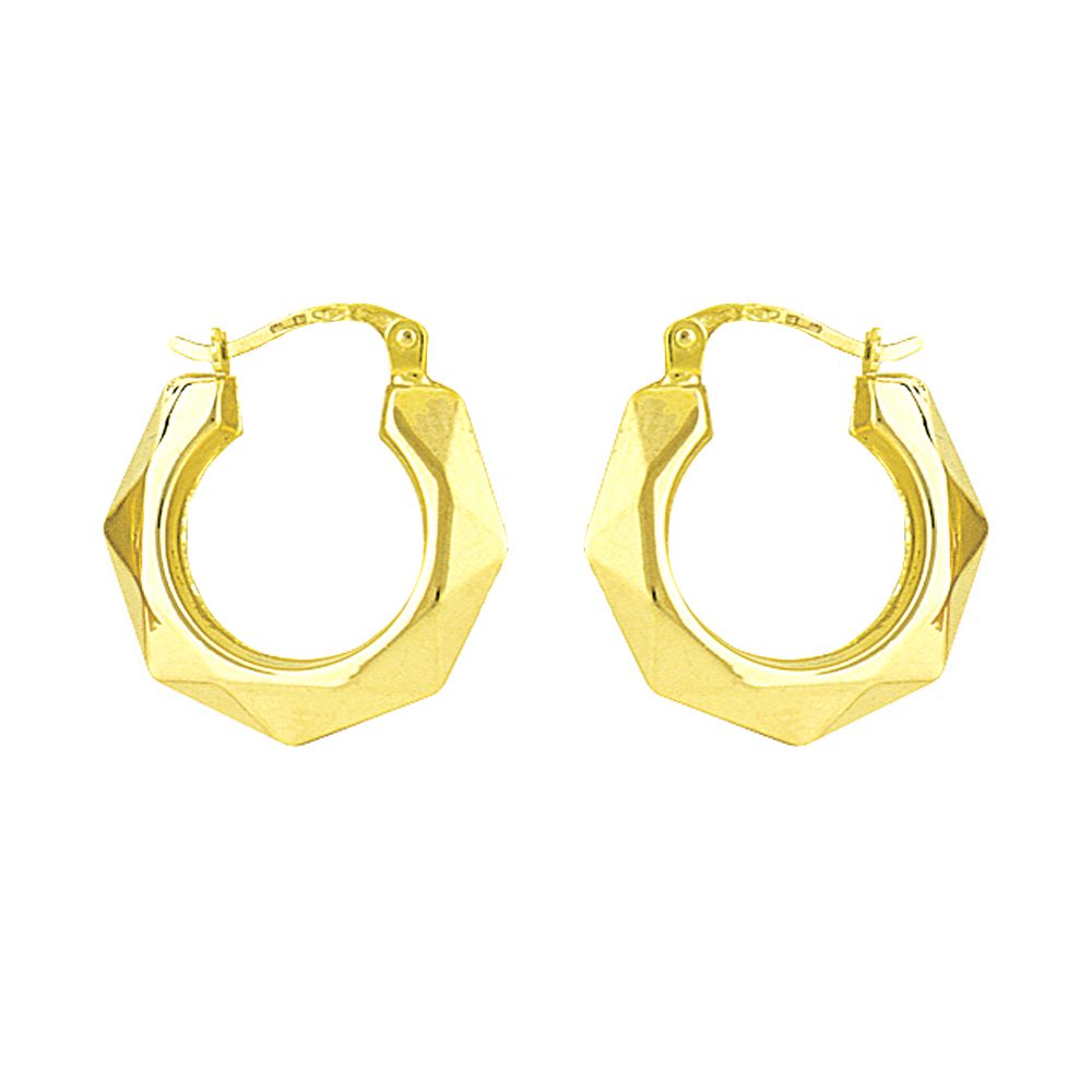 Ladies 9ct Gold  Faceted Octagon Creole Earrings - 20mm - ENR02003