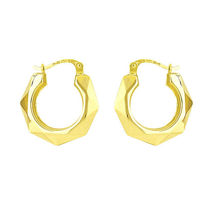 Ladies 9ct Gold  Faceted Octagon Creole Earrings - 20mm - ENR02003