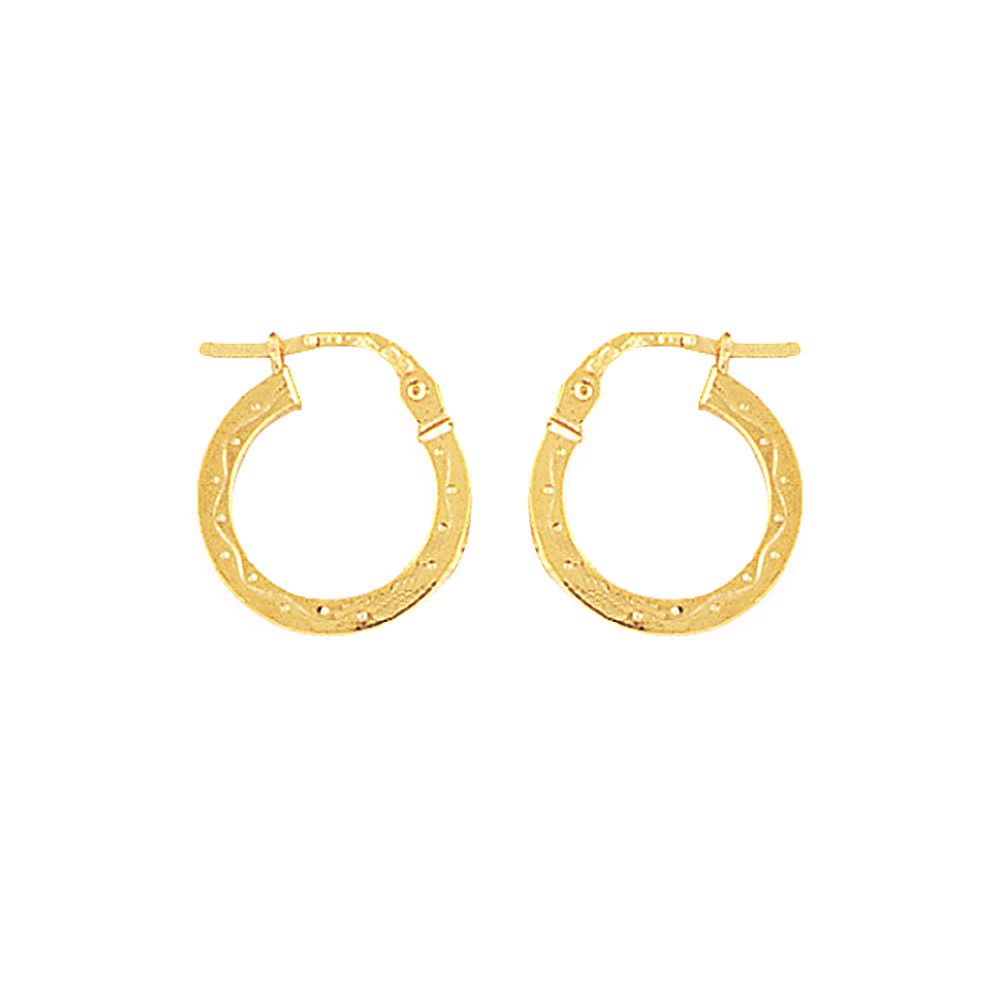 Ladies 9ct Gold  Engraved Square Hoop Creole Earrings 14mm - ENR02007