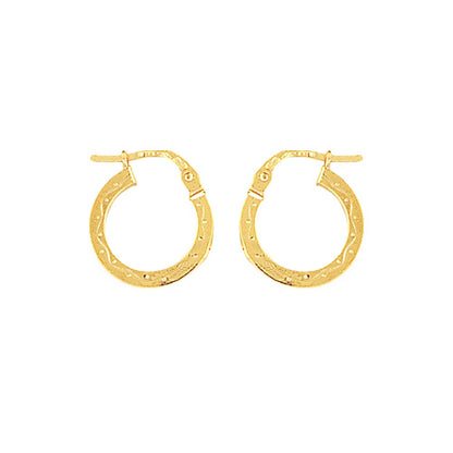 Ladies 9ct Gold  Engraved Square Hoop Creole Earrings 14mm - ENR02007