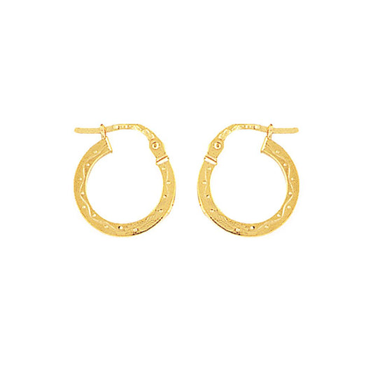 Ladies 9ct Gold  Engraved Square Hoop Creole Earrings 14mm - ENR02007