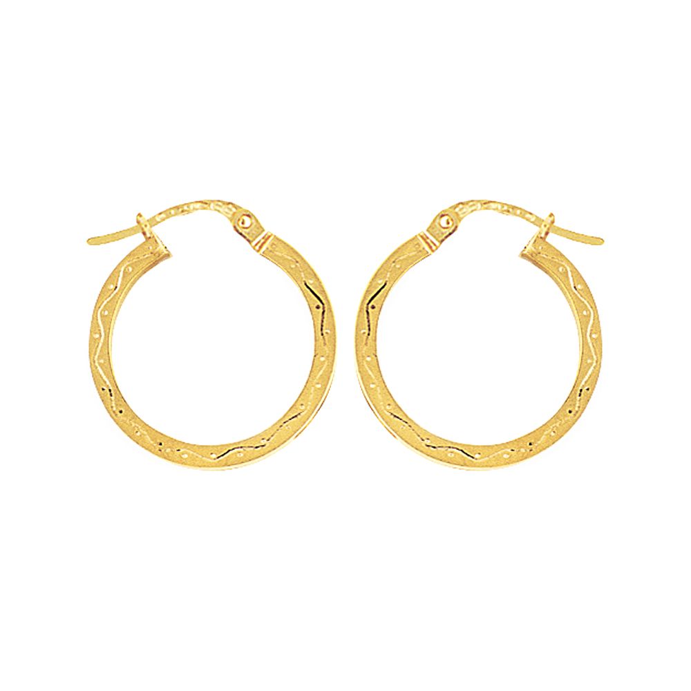 Ladies 9ct Gold  Engraved Square Hoop Creole Earrings 20mm - ENR02008