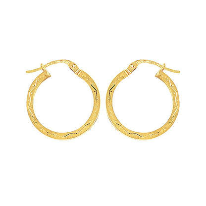 Ladies 9ct Gold  Engraved Square Hoop Creole Earrings 20mm - ENR02008