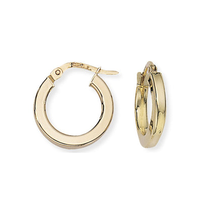 Ladies 9ct Gold  2.5mm Square Tube Round Hoop Earrings - 15mm - ENR02032