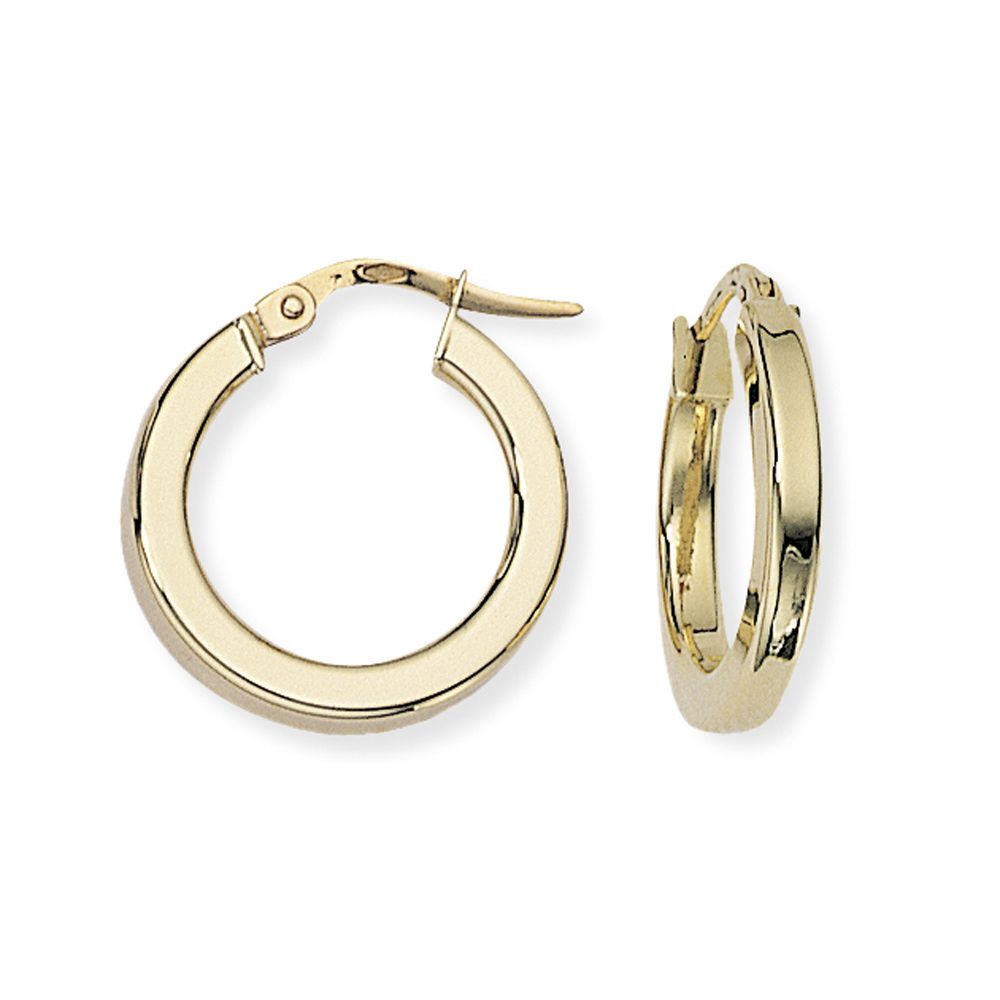 Ladies 9ct Gold  2.5mm Square Tube Round Hoop Earrings - 17mm - ENR02033