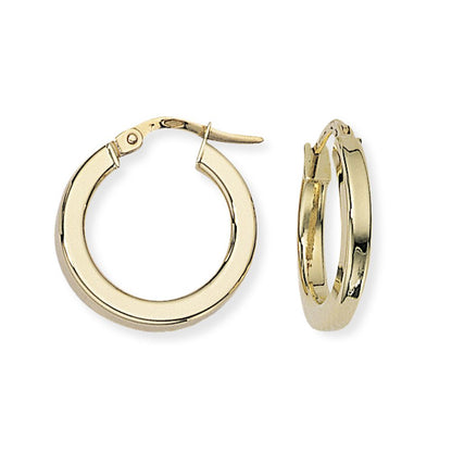 Ladies 9ct Gold  2.5mm Square Tube Round Hoop Earrings - 17mm - ENR02033