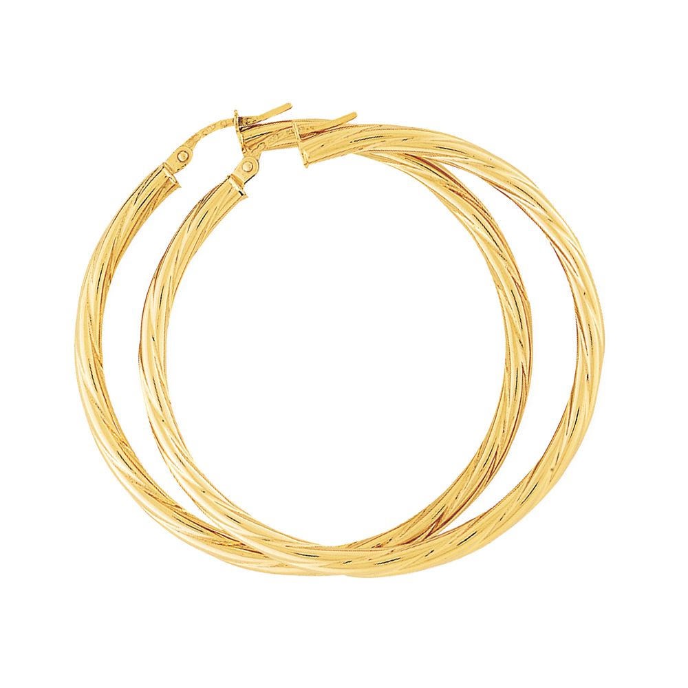 Ladies 9ct Gold  Rock Candy Twist Hoop Earrings - 45mm - ENR02464