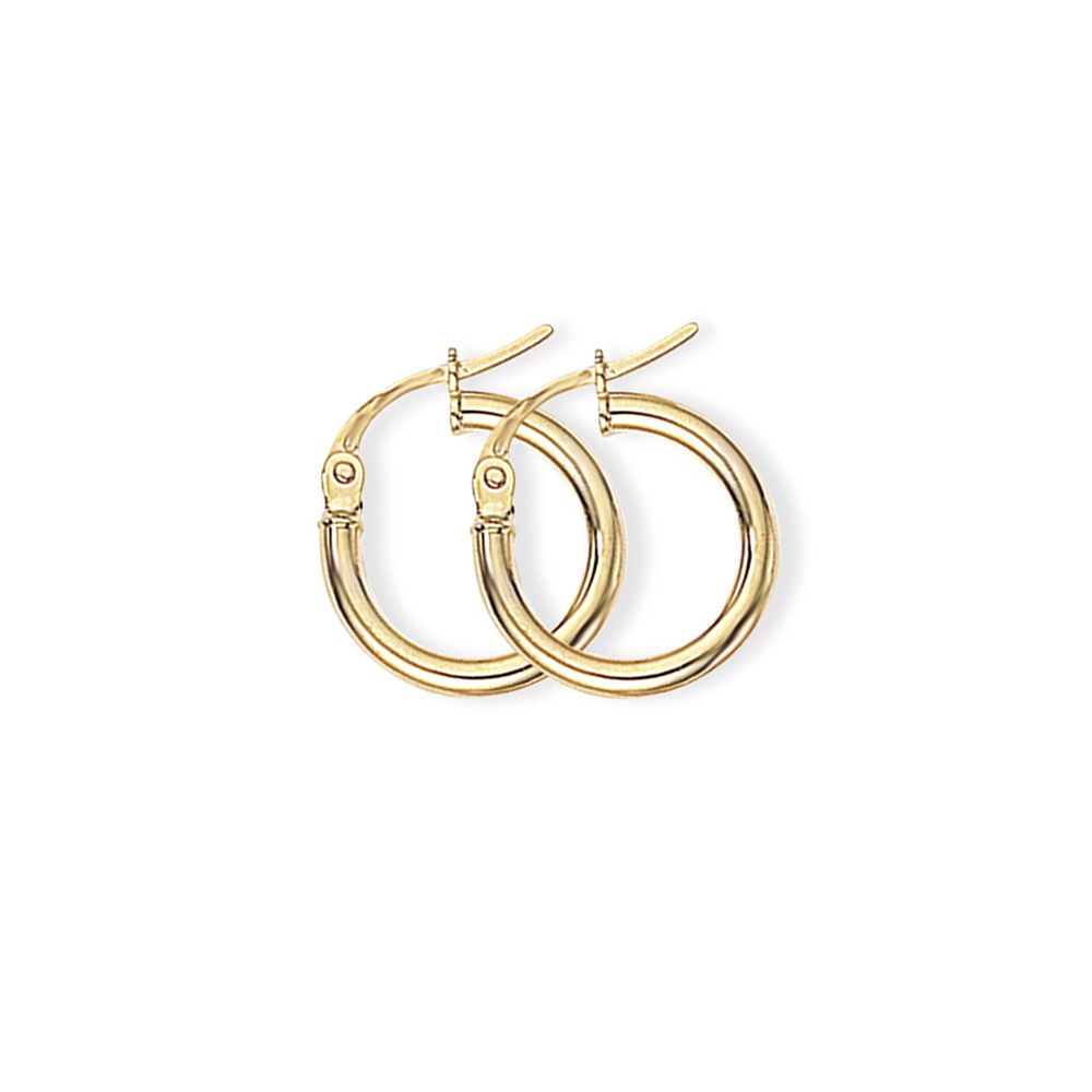 Ladies 9ct Gold  2mm Gauge Plain Polish Hoop Earrings 14mm - ENR02550