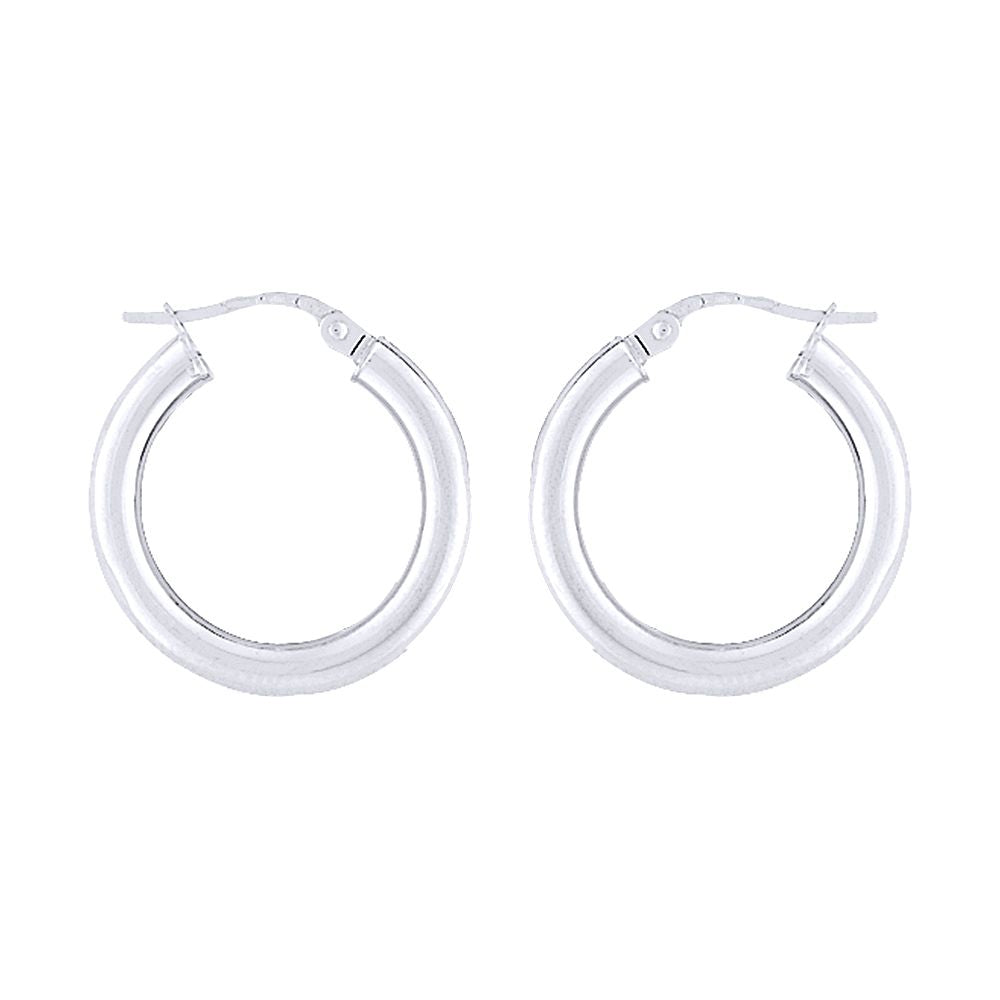 Ladies 9ct White Gold  3mm Gauge Classic Plain Hoop Earrings 20mm - ENR02905