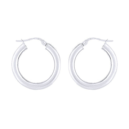 Ladies 9ct White Gold  3mm Gauge Classic Plain Hoop Earrings 20mm - ENR02905