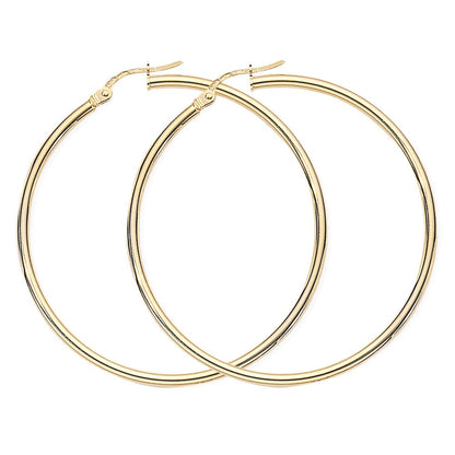 Ladies 9ct Gold  2mm Gauge Thin Light Hoop Earrings - 42mm - ENR02926
