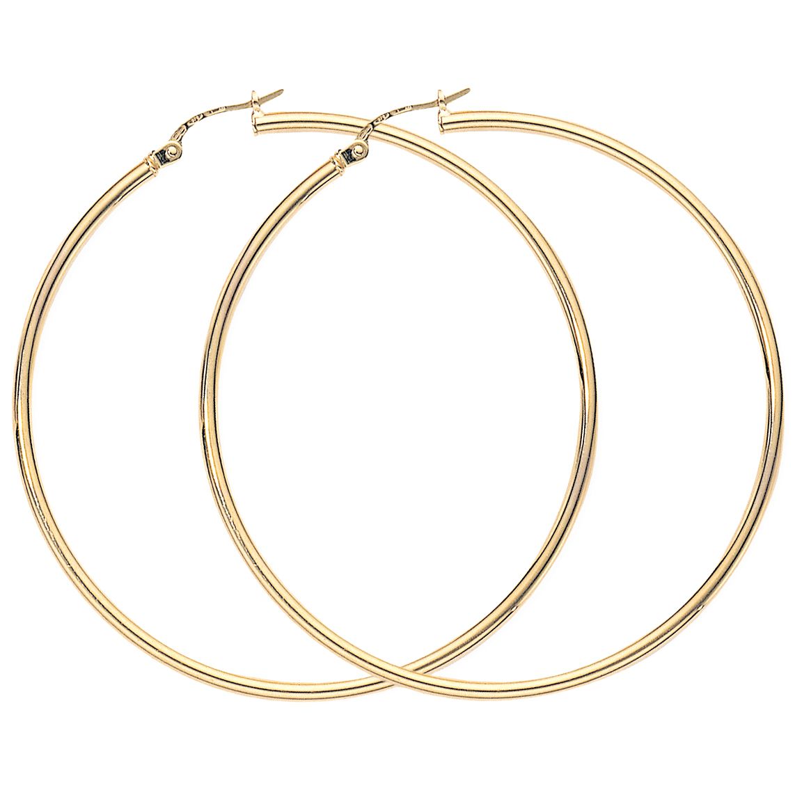 Ladies 9ct Gold  2mm Gauge Thin Light Hoop Earrings - 52mm - ENR02927
