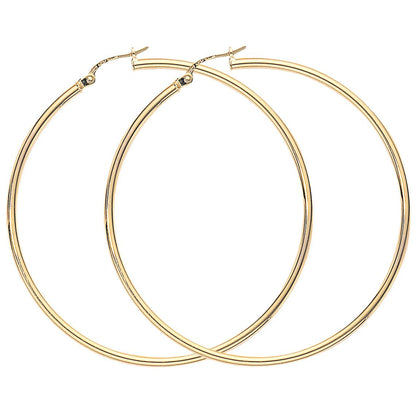 Ladies 9ct Gold  2mm Gauge Thin Light Hoop Earrings - 52mm - ENR02927
