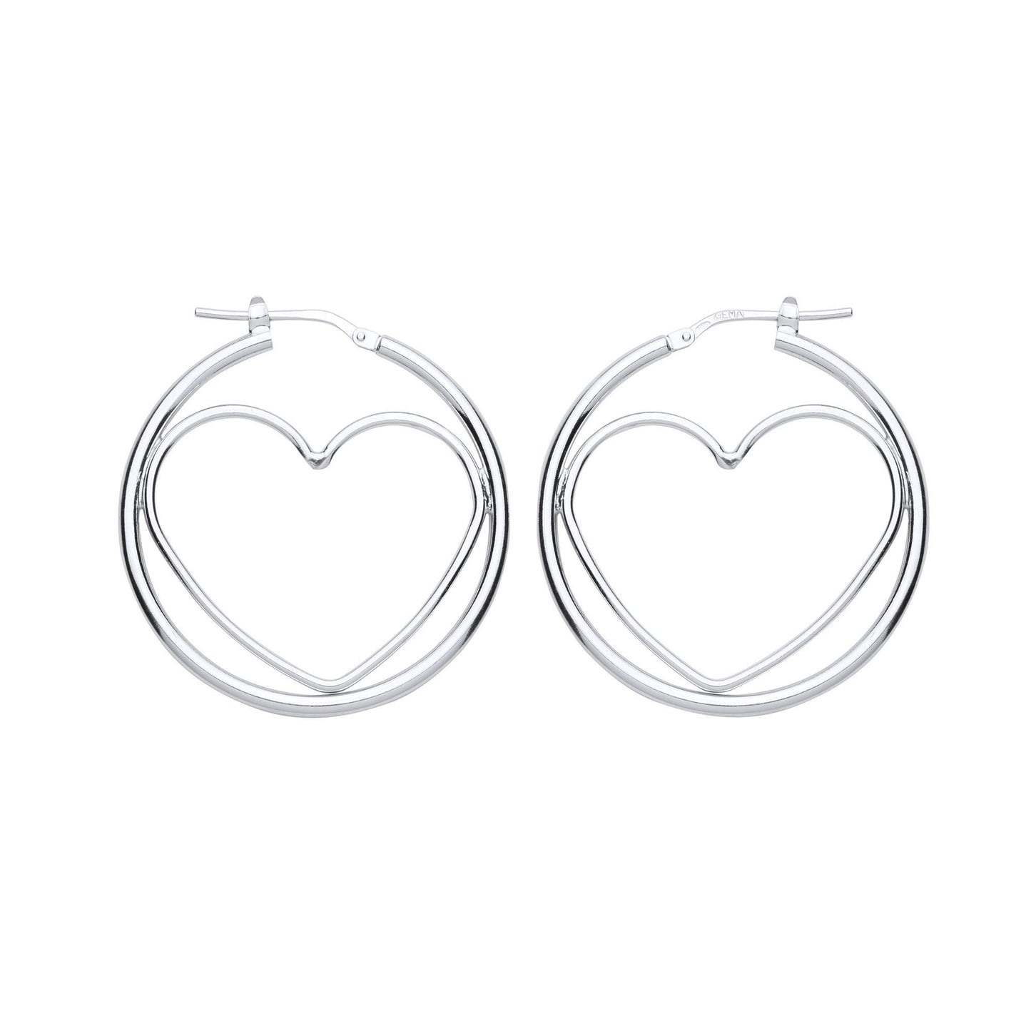 Silver  Love Heart Outline Hoop Earrings 34mm - ER100