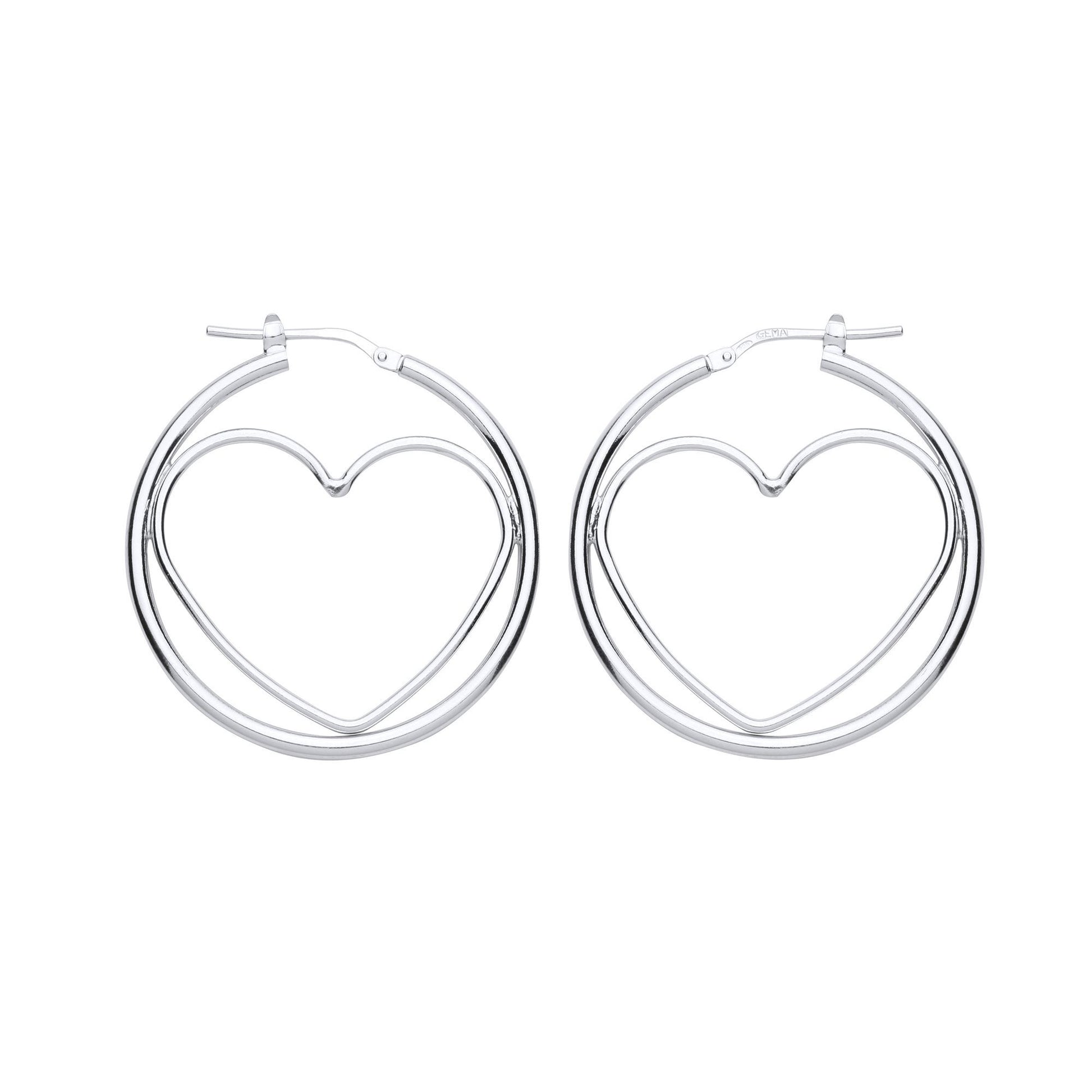Silver  Love Heart Outline Hoop Earrings 34mm - ER100