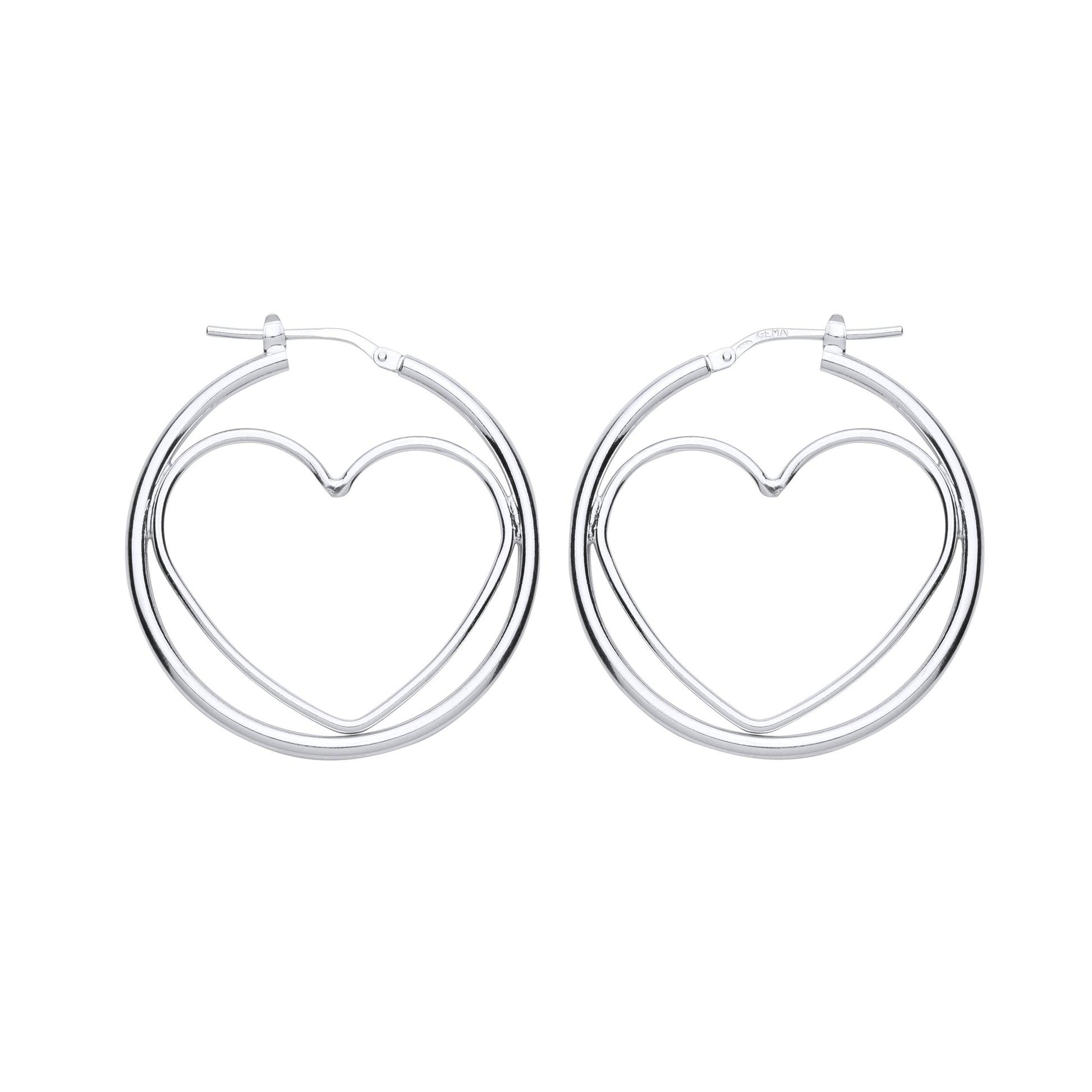 Silver  Love Heart Outline Hoop Earrings 34mm - ER100