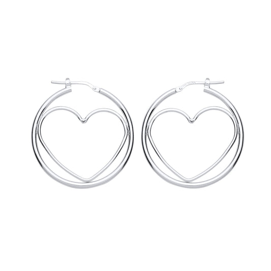Silver  Love Heart Outline Hoop Earrings 34mm - ER100