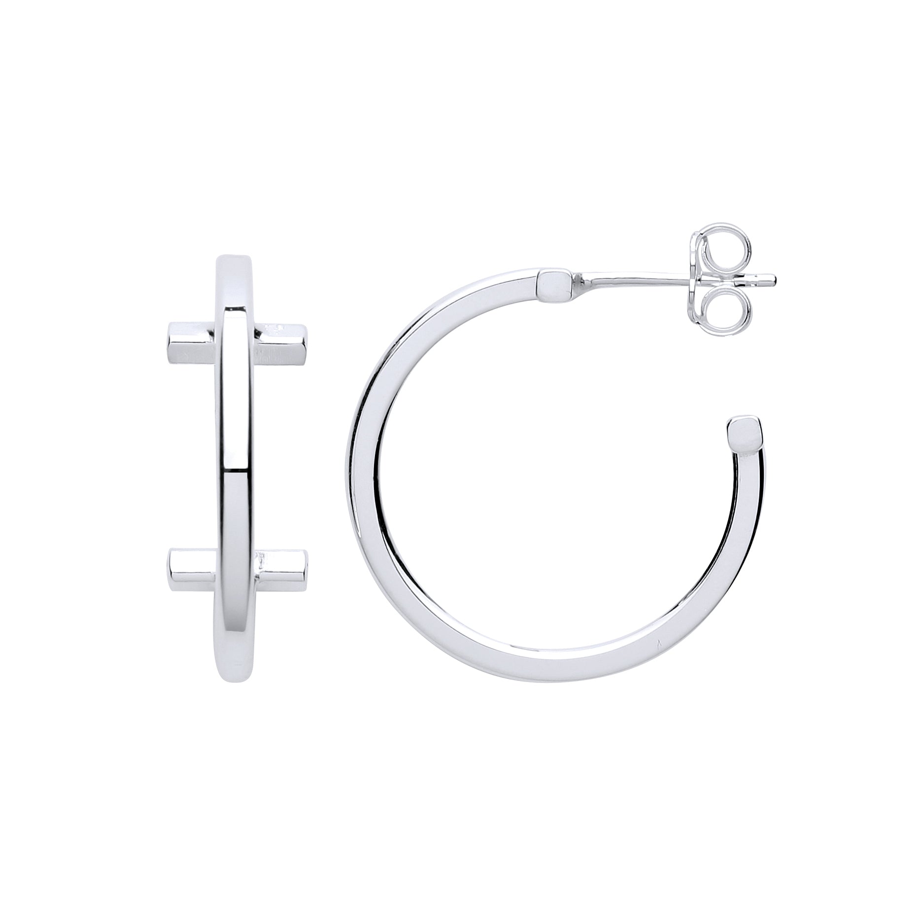 Silver  Square Tube T-Bar Hoop Earrings 23mm - ER103